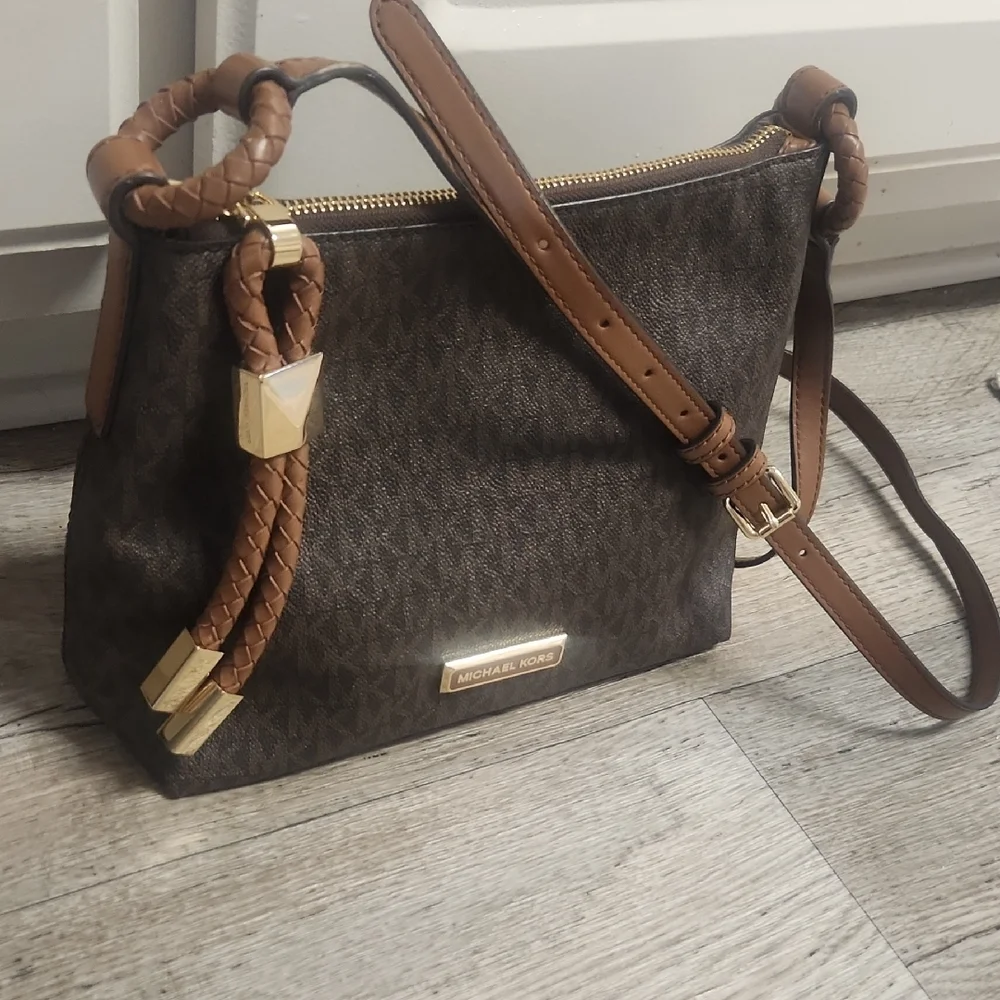 Michael Kors Dark Brown and Tan Crossbody Bag